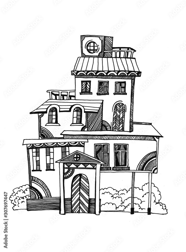illustration with house, Dollhouse