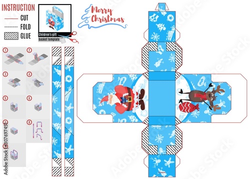 box with santa claus and deer. designer template