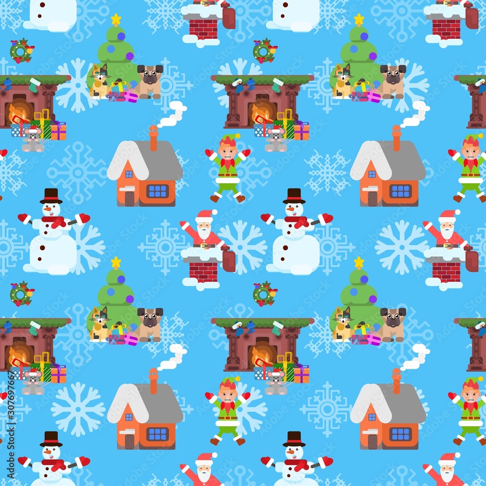 Elf and Santa. flat seamless pattern for christmas