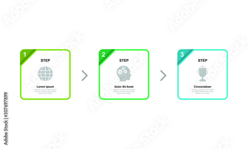 Simple infographic design template. Three connected square elements business process concept. Vector illustration 