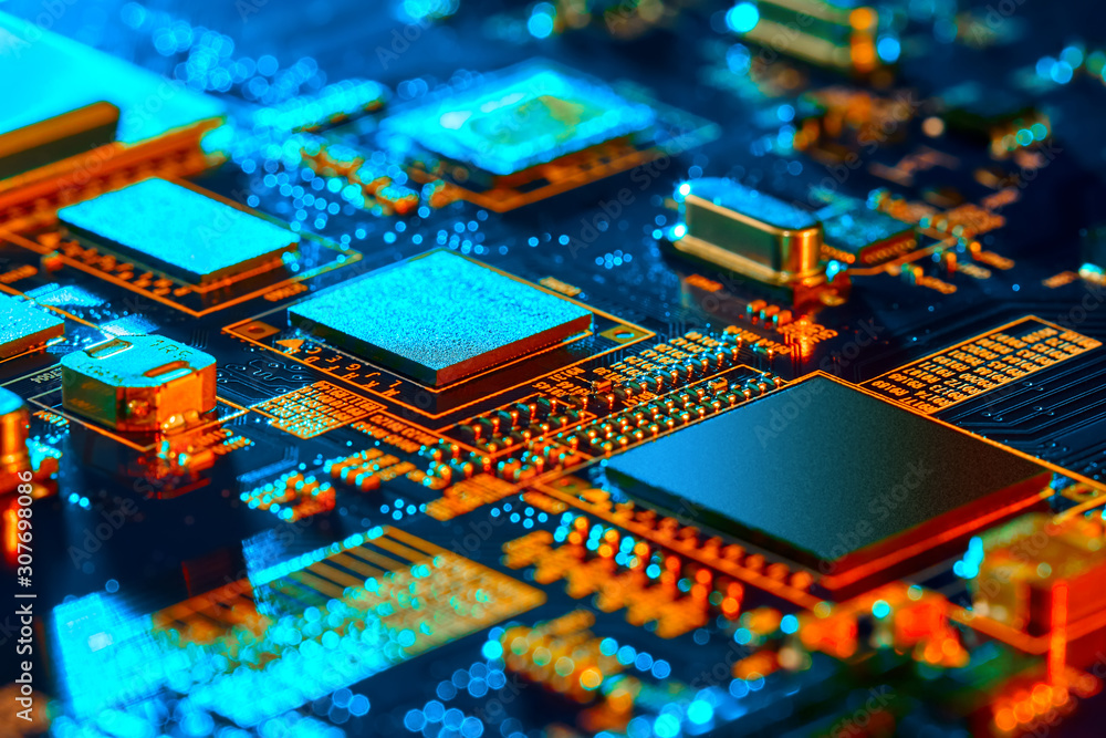Obraz premium Electronic circuit board close up.