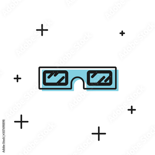 Black 3D cinema glasses icon isolated on white background.  Vector Illustration
