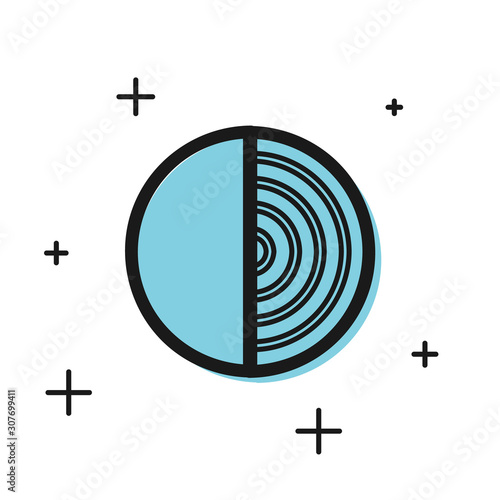 Black Earth structure icon isolated on white background. Geophysics concept with earth core and section layers earth.  Vector Illustration