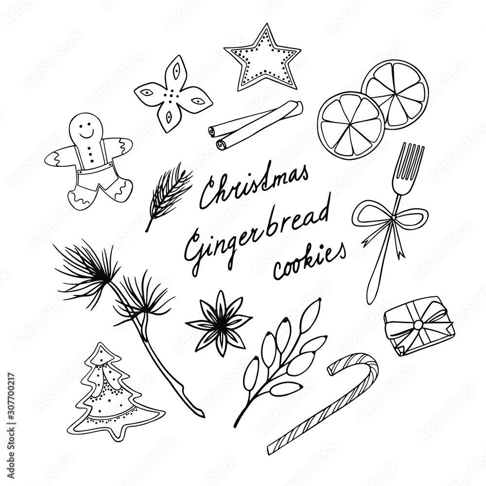 Christmas hand drawn gingerbread cookies illustration. Christmas hand drawn gingerbread cookies illustration.