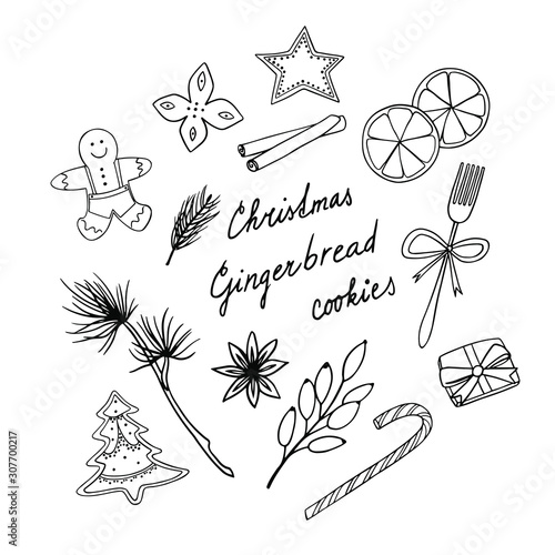 Christmas hand drawn gingerbread cookies illustration.
