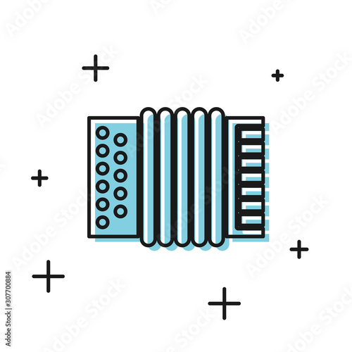 Black Musical instrument accordion icon isolated on white background. Classical bayan, harmonic.  Vector Illustration