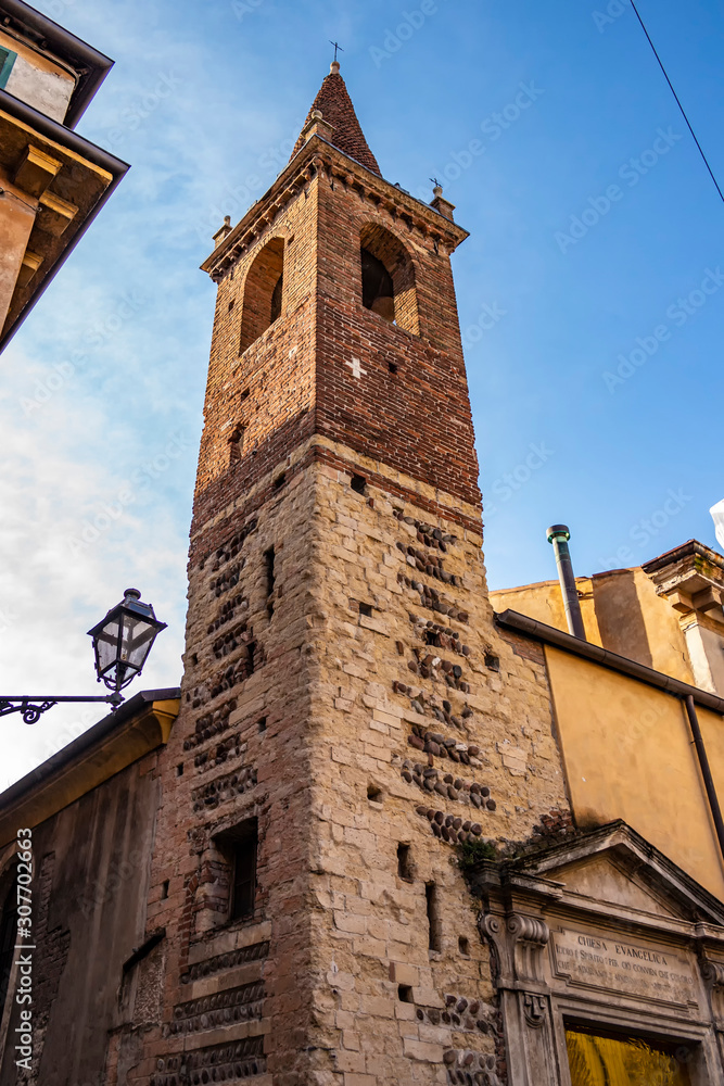 Bell tower of a church in Verona, Veneto - Italy