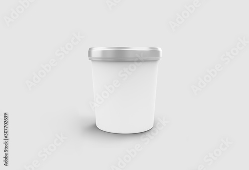 White Blank Food Plastic Tub Bucket Container Mock up for Dessert, Yogurt, Ice Cream.3D rendering