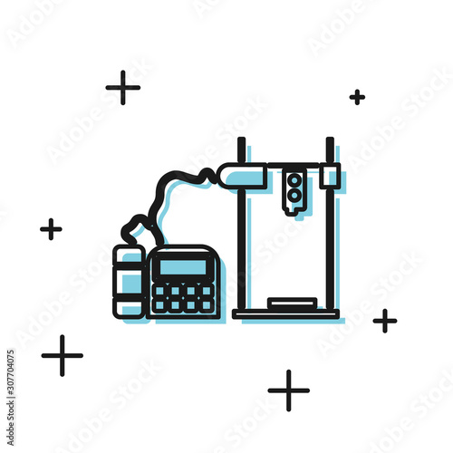 Black 3D printer icon isolated on white background. Vector Illustration