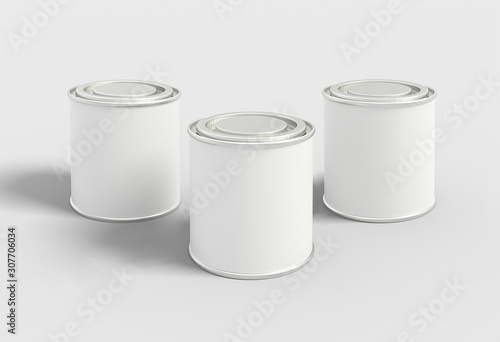 Cans of Paint Mock up isolated on light gray background.3D rendering