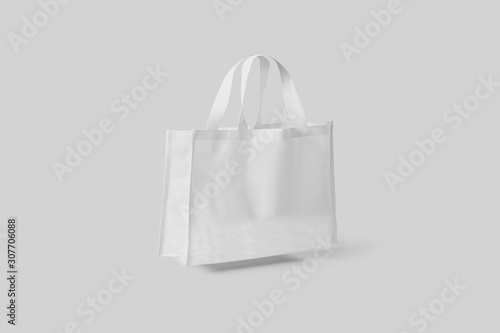 Tote Bag canvas Fabric Cloth shopping Sack Mock up blank template isolated on light gray background.3D rendering. photo