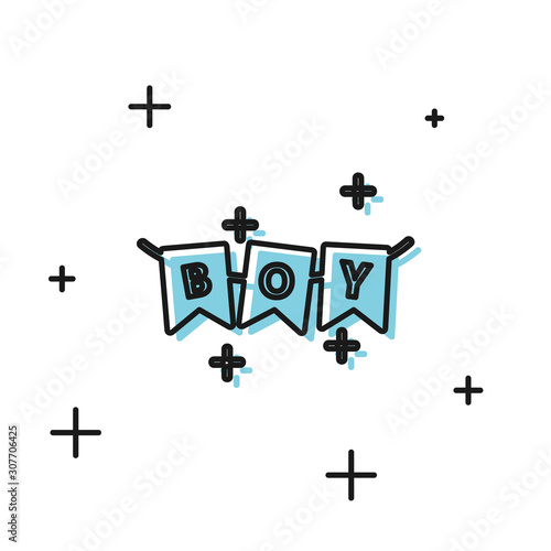 Black Carnival garland with flags icon isolated on white background. Party pennants for birthday celebration, festival and fair decoration. Vector Illustration