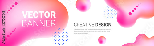 Neon Fluid shapes horizontal banner template pink. Abstract modern liquid color background. Colorful gradient geometric design elements. For web, cover, flyer, header, page, ad. Vector illustration