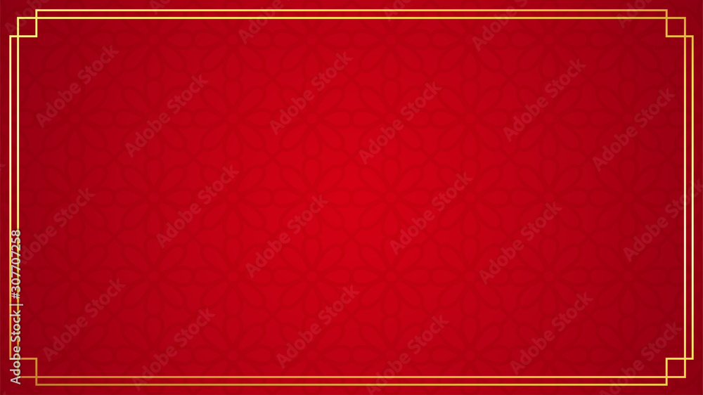 Oriental chinese border ornament on red background, vector illustration