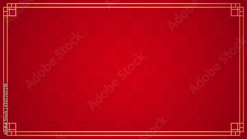 Oriental chinese border ornament on red background, vector illustration