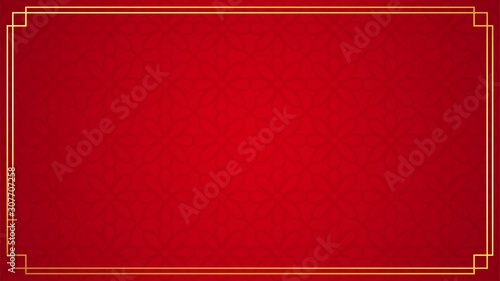 Oriental chinese border ornament on red background, vector illustration