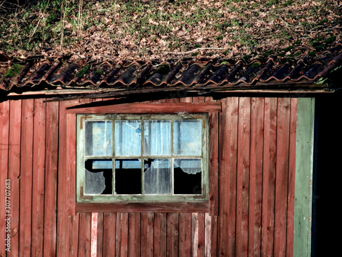 Photography window in an old wooden house, sweden, stockholm europe, nacka