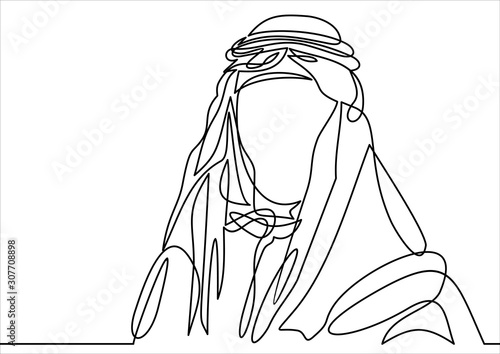 standing middle east arab man in keffiyeh - single line drawing