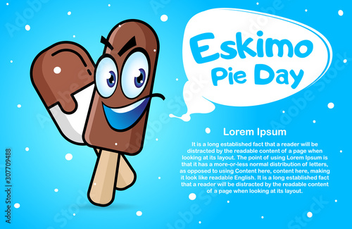 Cartoon popsicle on a blue background. International Eskimo Pie Day, January 24th. Banner with place for text, flyer, postcard. holiday for children. Vector illustration