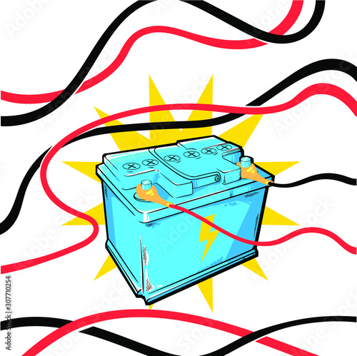Sketch of car battery isolated on a white background, vector illustration