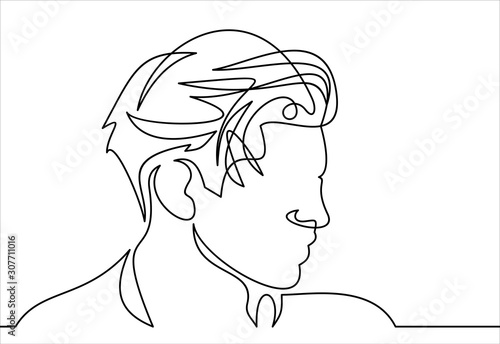Continuous one line drawing of man portrait. Hairstyle. Fashionable men's style.