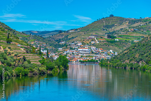 Pinhao village on shore of river Douro in Portugal photo