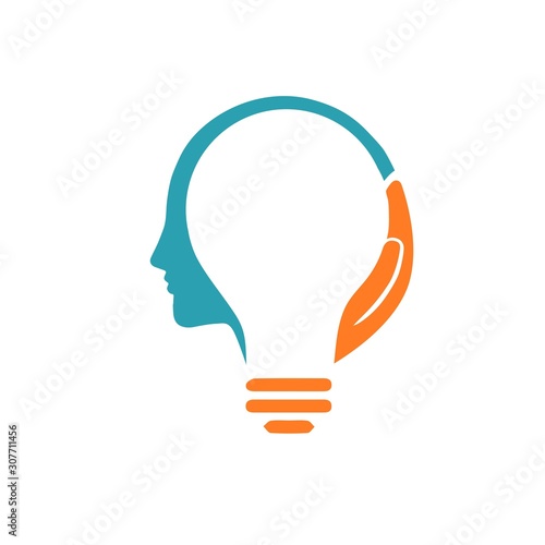colorful bright simple glowing idea light bulb in a young male human head or thinking mind 