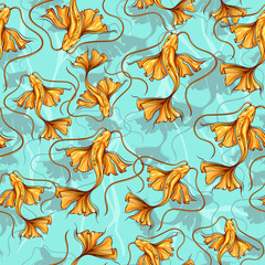 Wandcirkels Goudvis patronen Gouden koi karpers op blauw  © KoDIArt