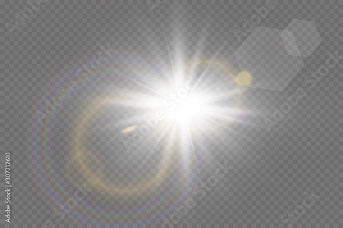 Fototapeta White glowing light explodes on a transparent background