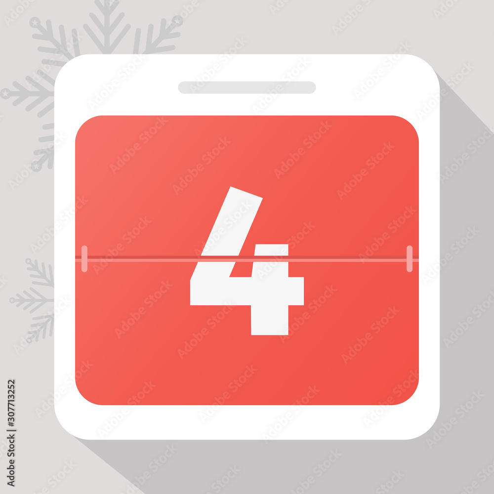Fototapeta premium Calendar icon. Calendar Date with snowflakes. Number 4. Time management.