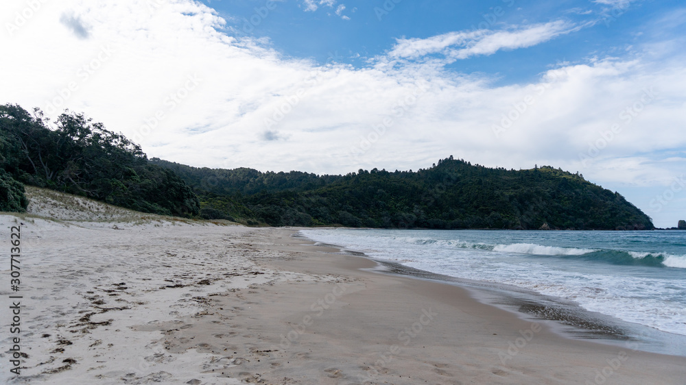 View of New Chums Beach in Coromandel Peninsula, New Zealand View of New Chums Beach in Coromandel Peninsula, New Zealand