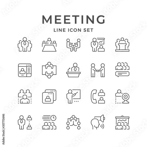 Set line icons of meeting