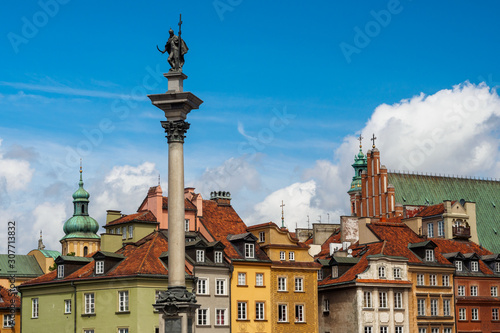 roofs of the old city and Sigismund Column in Warsaw, Poland