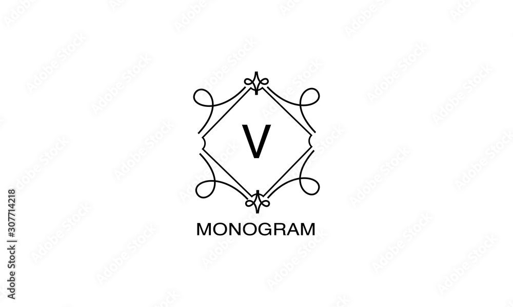 Contemporary logo with floral elegant lines and the letter V. Design monogram elements, corporate identity sign for restaurant, royalty, boutique, cafe, hotel. Vector illustration Contemporary logo with floral elegant lines and the letter V. Design monogram elements, corporate identity sign for restaurant, royalty, boutique, cafe, hotel. Vector illustration