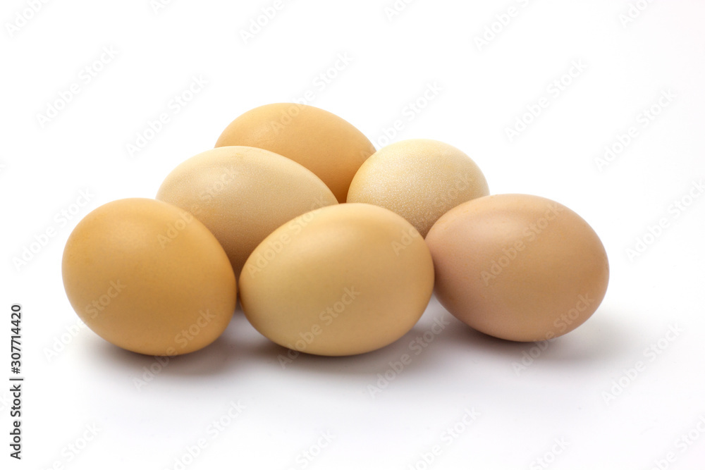 Fresh chicken eggs isolated on white background. Food for cooking. Fresh chicken eggs isolated on white background. Food for cooking.