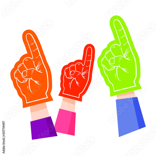 Cartoon flat illustration of Hand wearing foam finger, cartoon hand of people, vector illustration isolated on white background