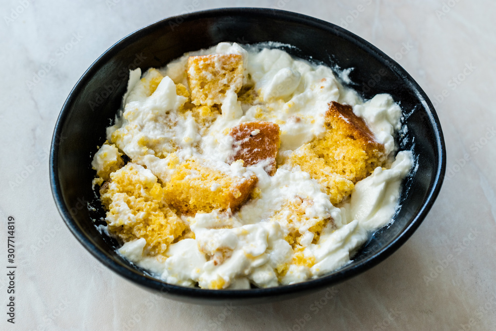 Traditional Black Sea Food Corn Bread with Yogurt / Yogurt Dogramasi Traditional Black Sea Food Corn Bread with Yogurt / Yogurt Dogramasi