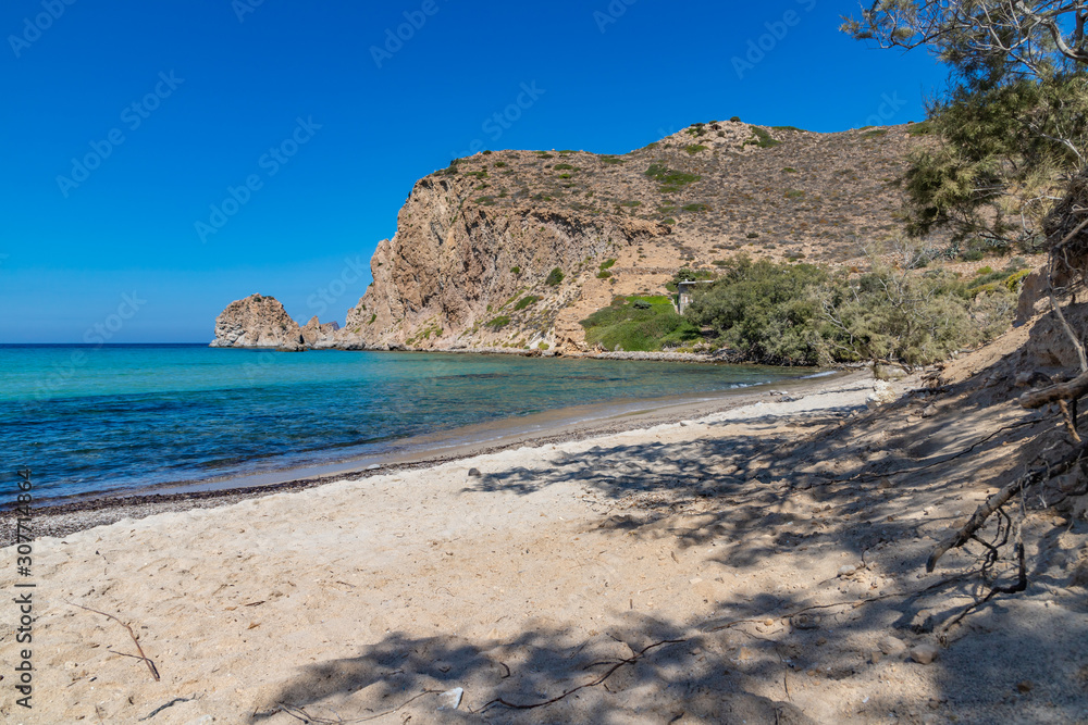 Plathiena beach with cliffs and vegetation
