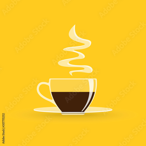 Cup of Fresh Coffee Vector. Decorative Design for Cafeteria. Flat Style.