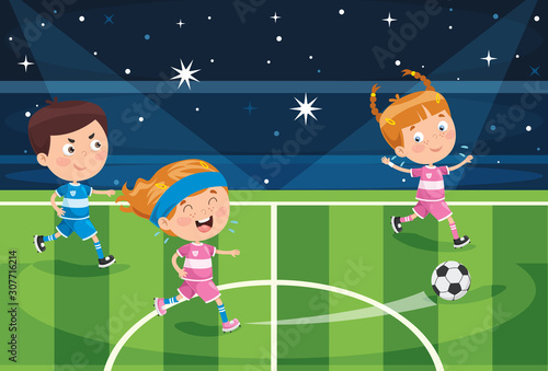 Little Children Playing Football Outdoor