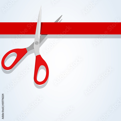 Scissors cut red ribbon. Simple vector modern icon design illustration.