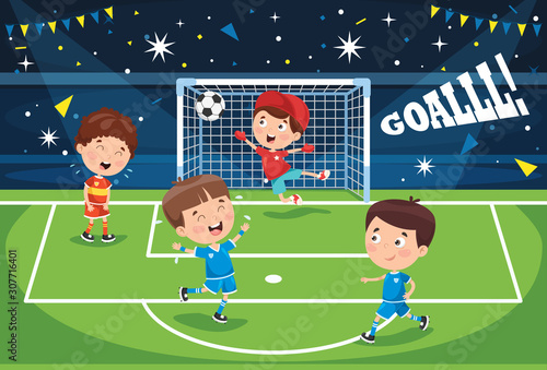 Little Children Playing Football Outdoor