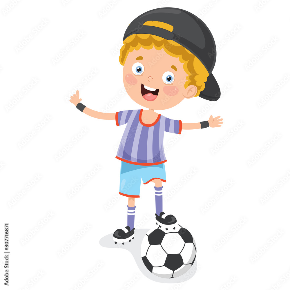 Little Child Playing Football Outdoor