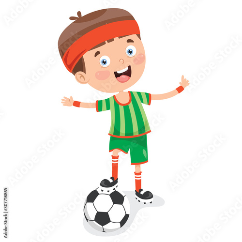 Little Child Playing Football Outdoor
