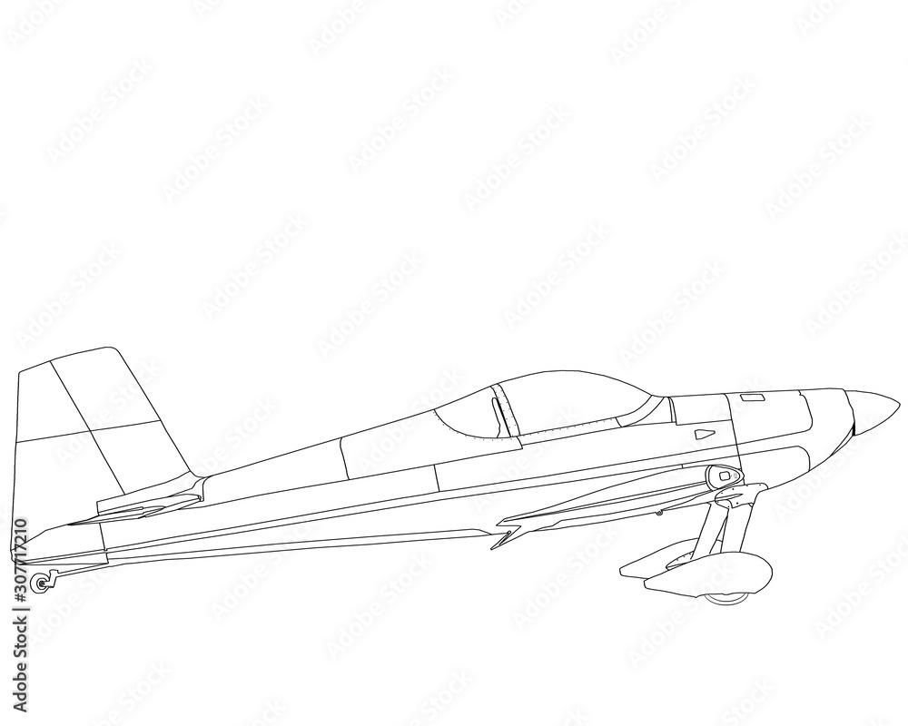 Digital painting of a black and white aeroplane