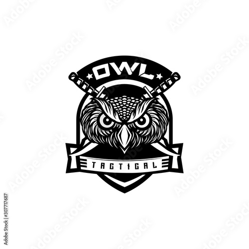 Owl head tactical logo team black and white