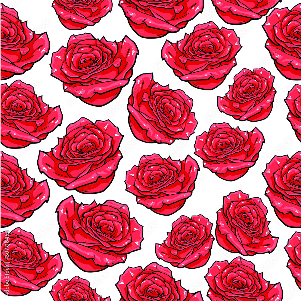 Repeat patterg with han drawn red roses, sketch of red roses, vector illustration Repeat patterg with han drawn red roses, sketch of red roses, vector illustration