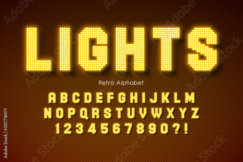 Shining LED light alphabet, extra glowing font.