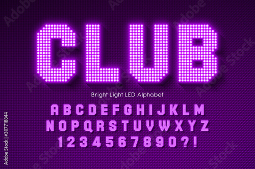 Shining LED light alphabet, extra glowing font.