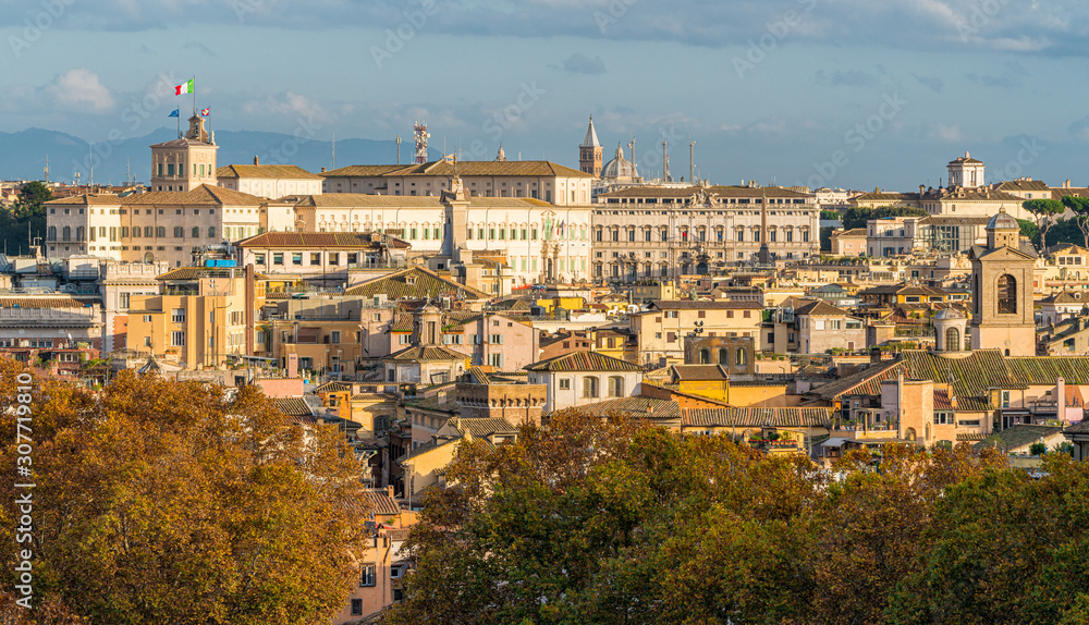 Quirinal Palace in Rome as seen from Castel Sant'Angelo terrace on a sunny autumn afternoon.